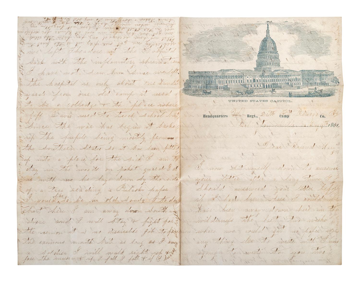 [CIVIL WAR]. Early war-date letter referencing the dead along the road following the Battle of Bull Run.