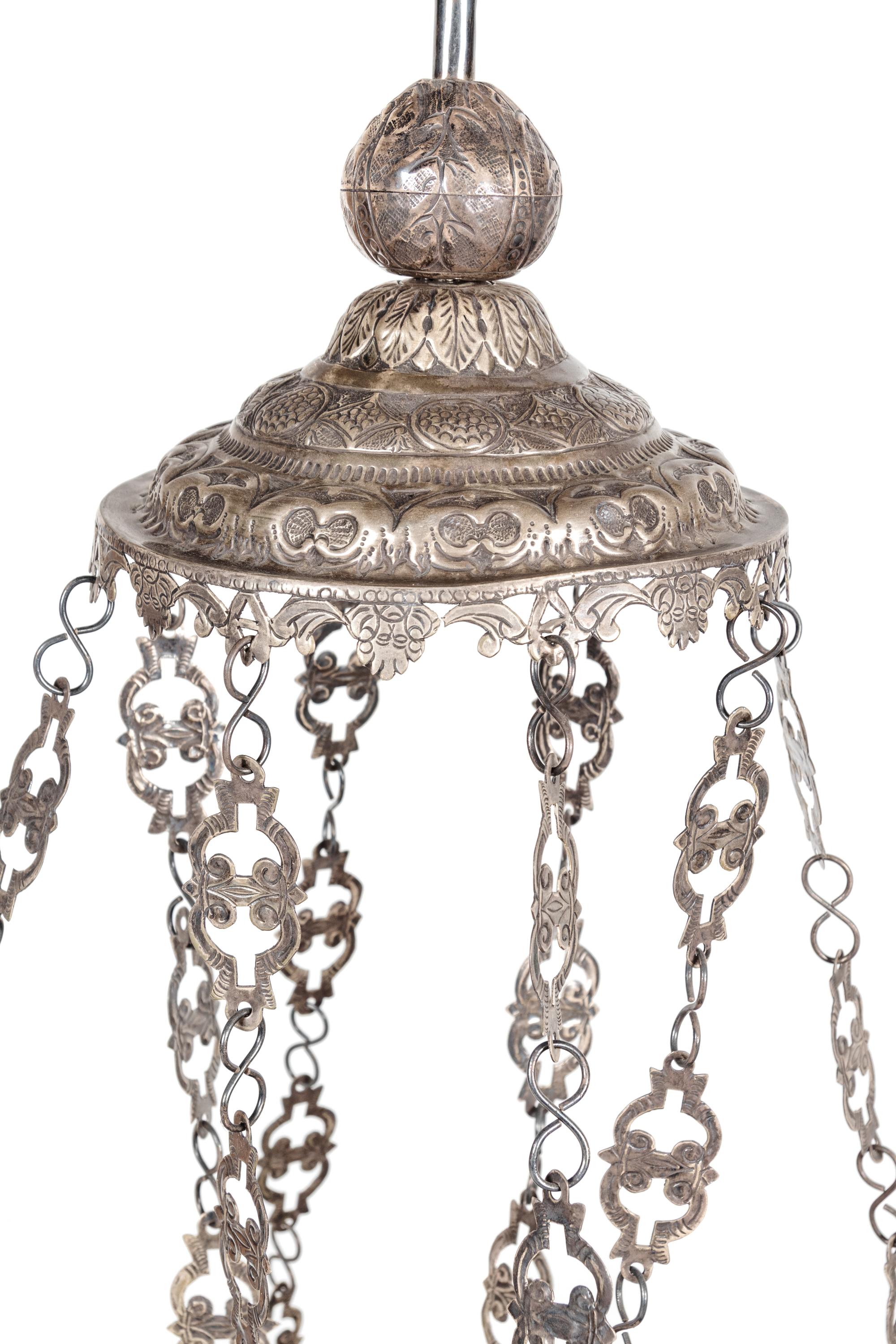 A Pair of Mexican Colonial Silver Four-Light Chandeliers