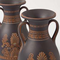 A Pair of Wedgwood Black Basaltes (Basalt) Encaustic-Decorated Handled Vases UK, circa 1800