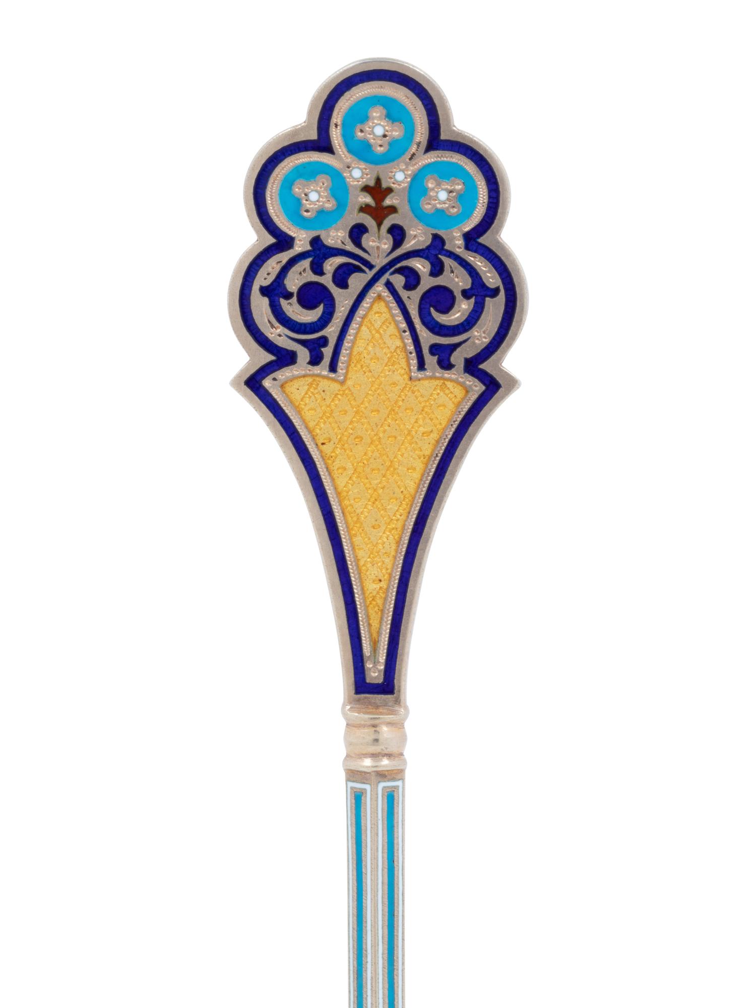 A Russian Guilloché Enameled Silver Spoon