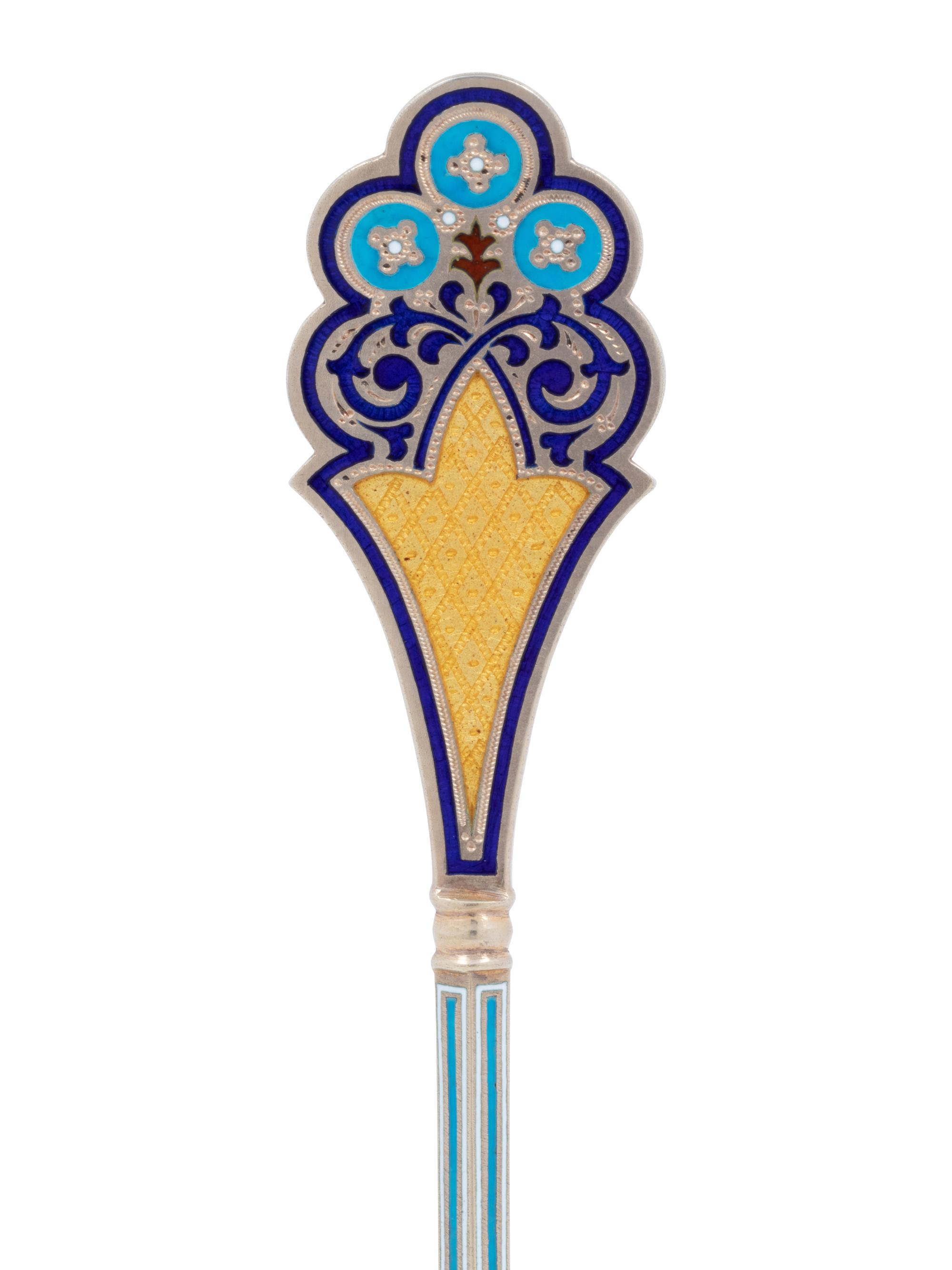 A Russian Guilloché Enameled Silver Spoon
