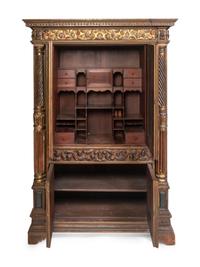 A Continental Painted and Parcel Gilt Secretary Cabinet