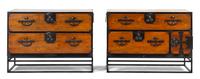 A Pair of Iron Mounted Tansu Chests Height 32 1/2 x width 45 x depth 17 1/2 inches.