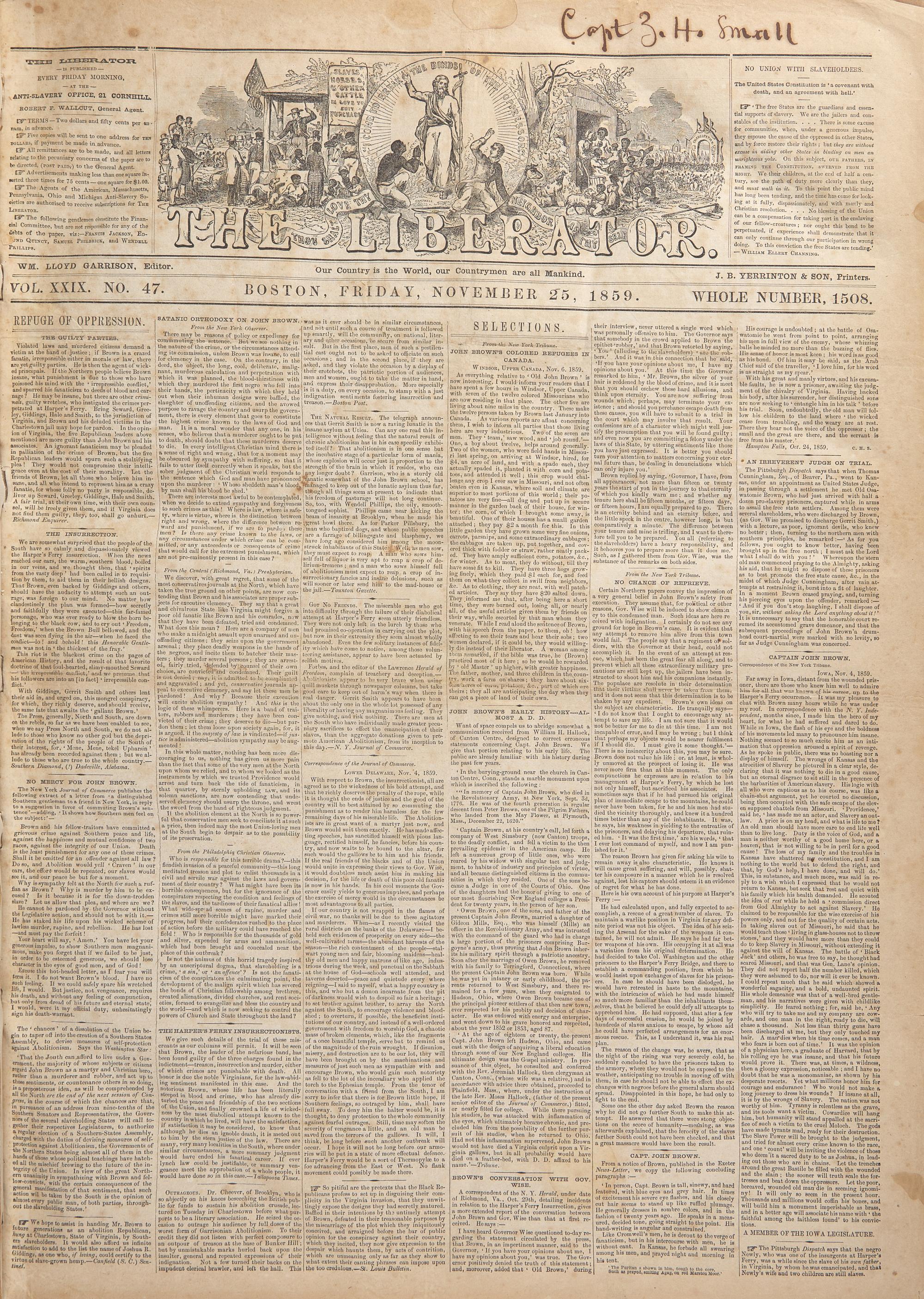 [ABOLITION] - [GARRISON, William Lloyd]. The Liberator. Ca 1859-1860s.