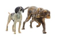 Two Metal Pointer Figures Width of wider 7 3/4 inches.