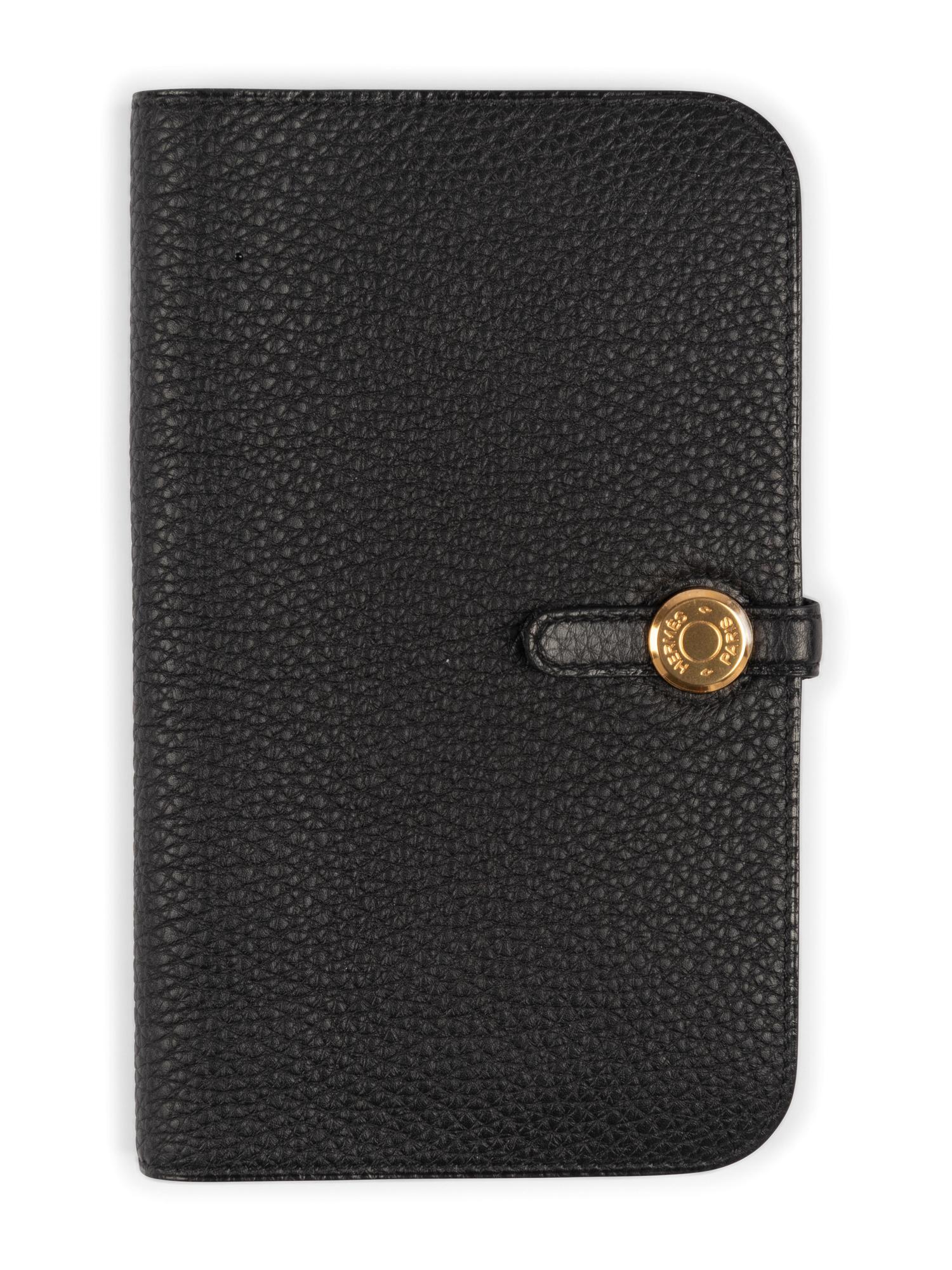 Hermès Black Leather Wallet, 2012 and Hermès Shearling Gloves