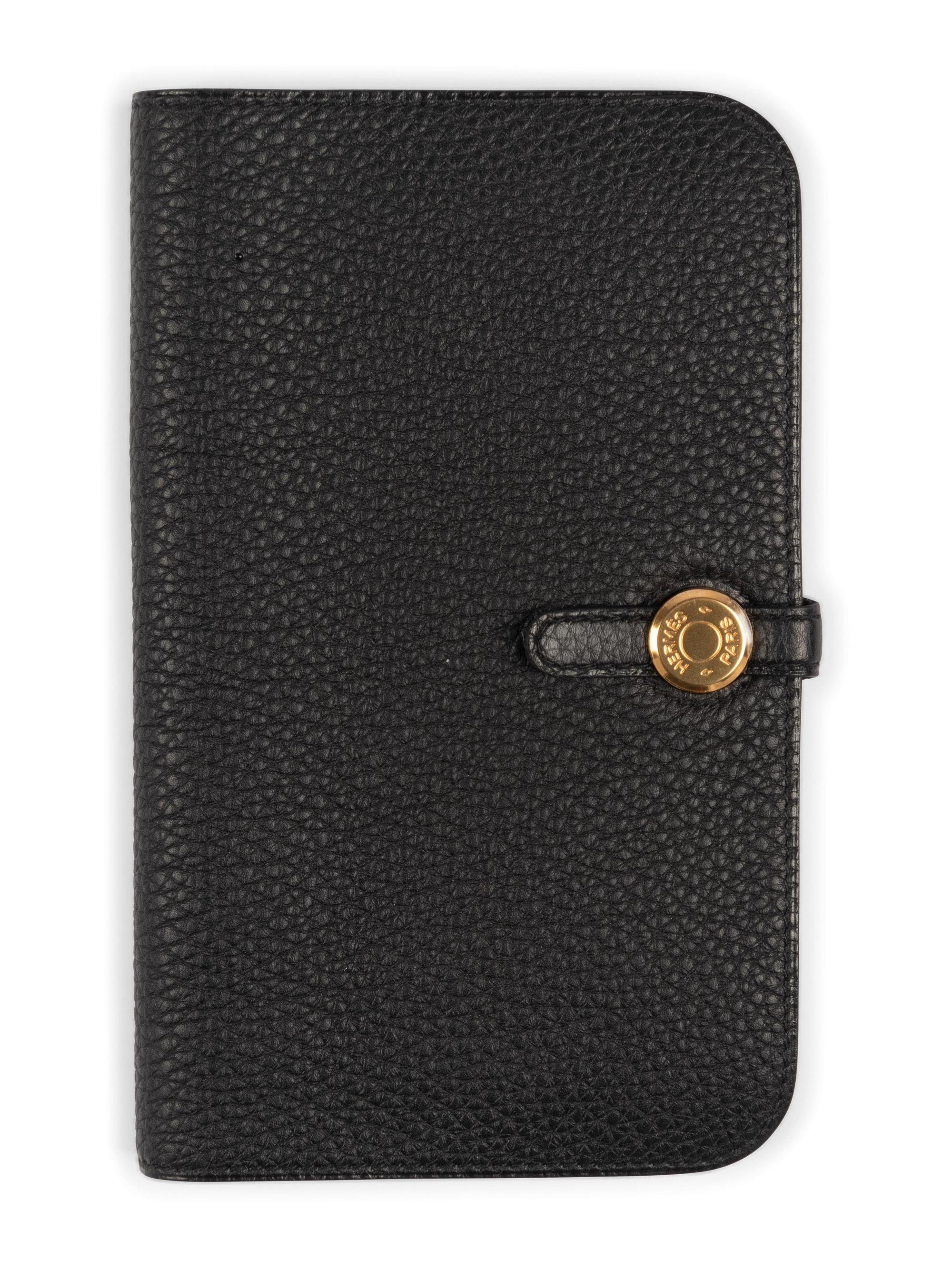 Hermès Black Leather Wallet, 2012 and Hermès Shearling Gloves