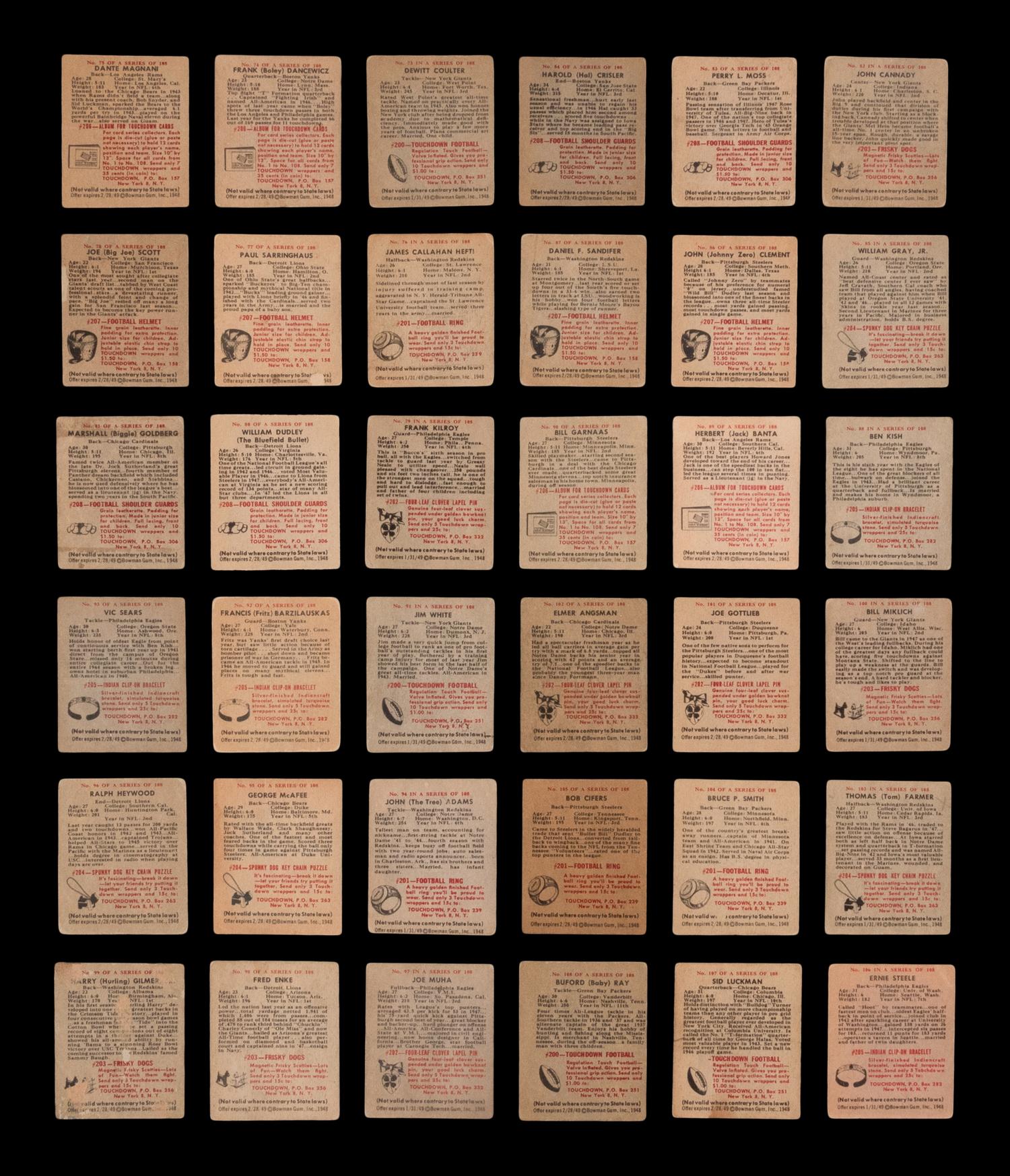 A Near Set of 1948 Bowman Football Cards (106/108)
