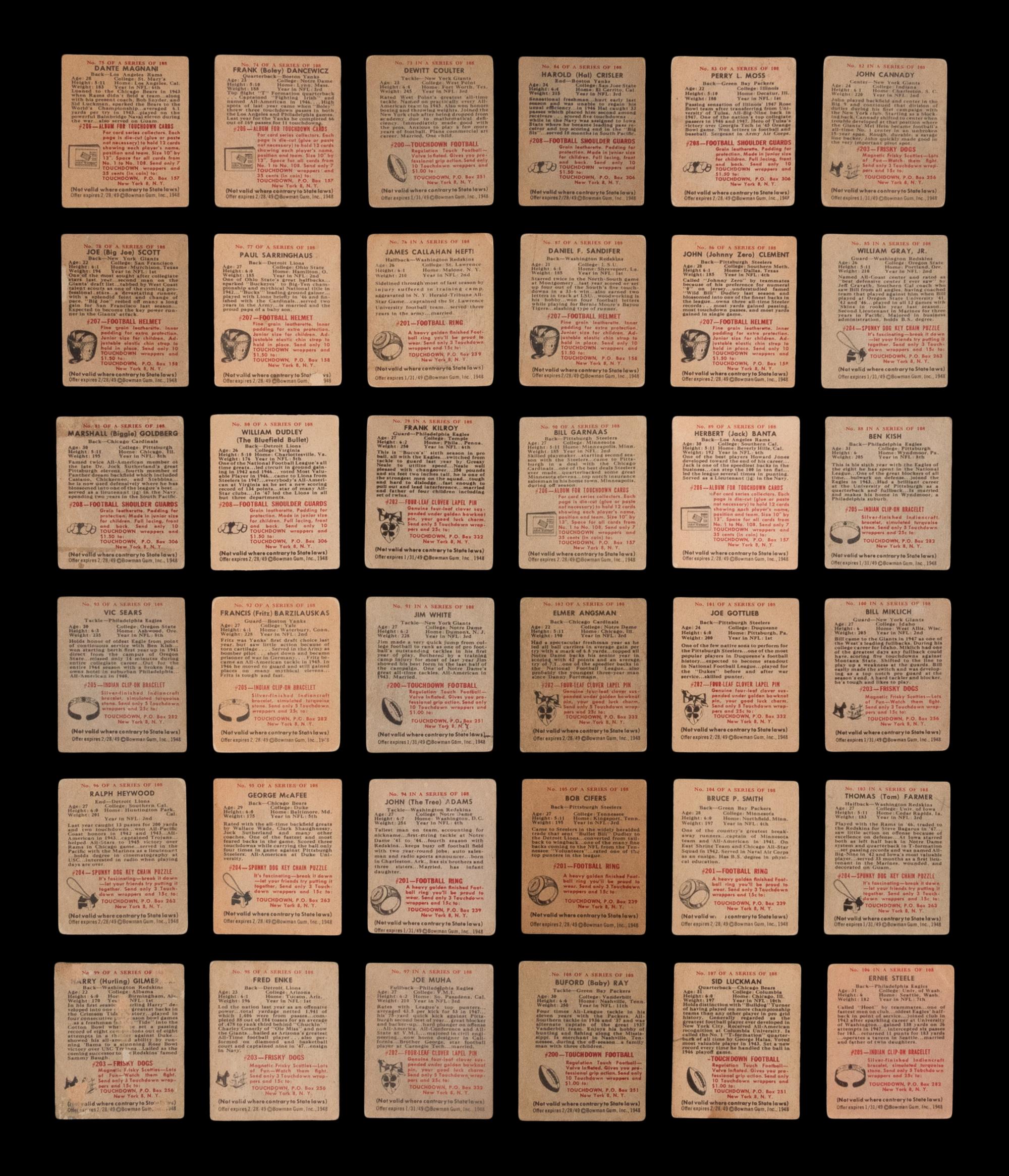 A Near Set of 1948 Bowman Football Cards (106/108)