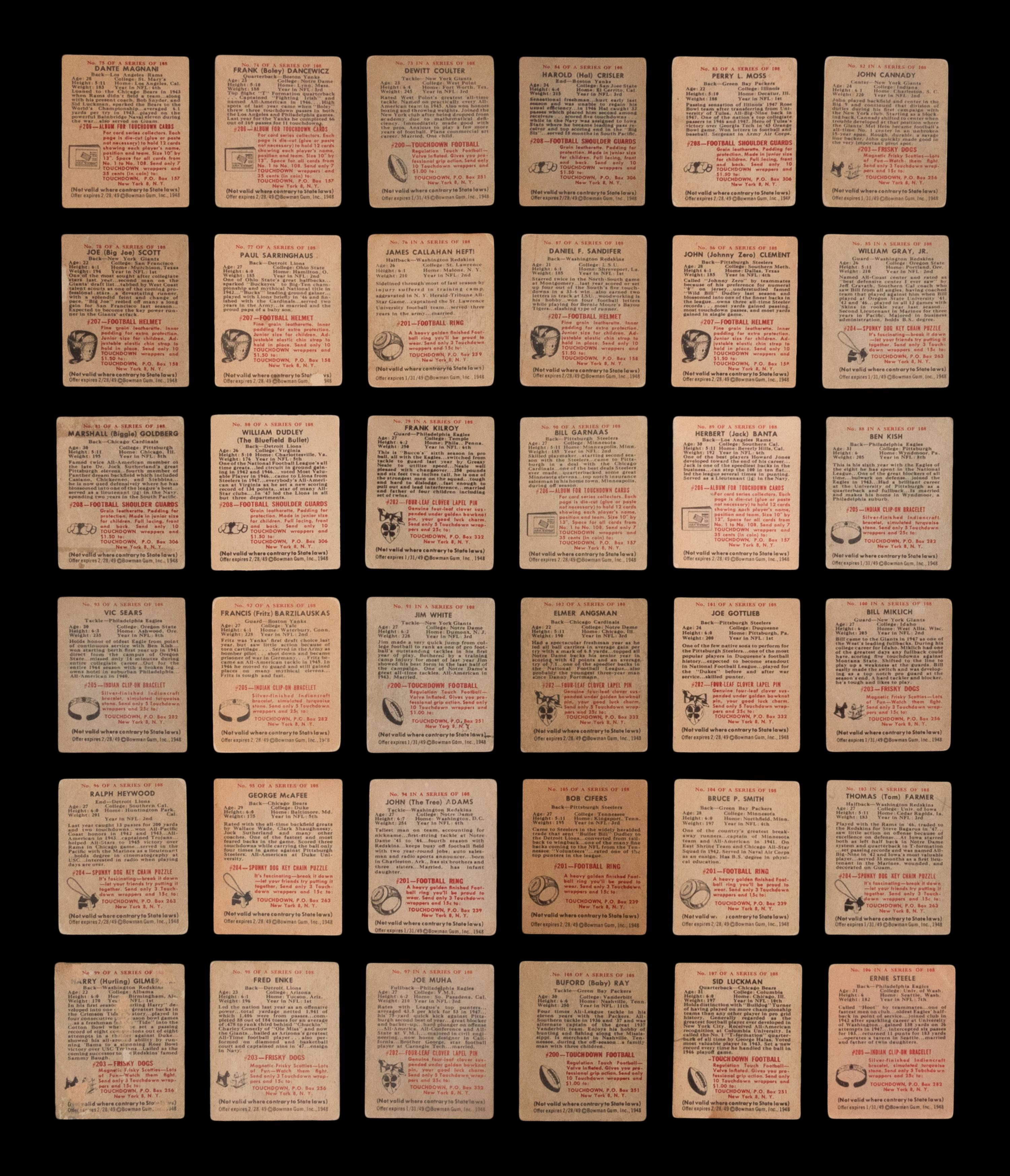 A Near Set of 1948 Bowman Football Cards (106/108)