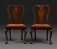 A Pair of Queen Anne Shell Carved Mahogany Side Chairs