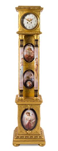 A Vienna Porcelain and Giltwood Tall Case Clock Height 73 1/4 inches. — 19TH CENTURY