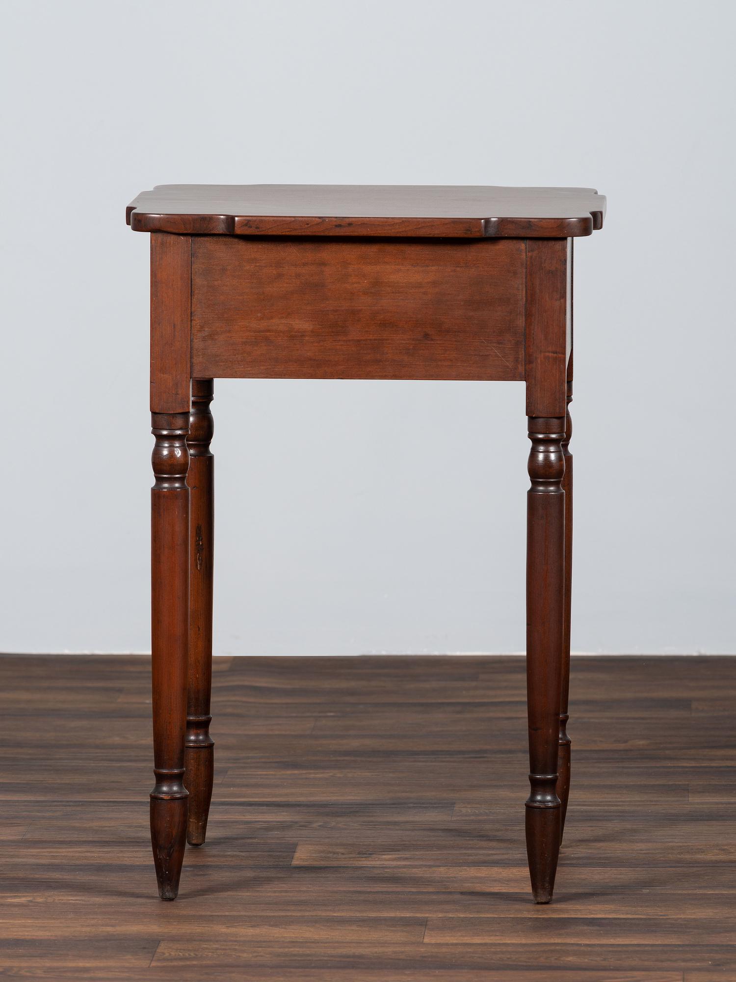A Late Federal Carved Cherrywood and Tiger Maple One-Drawer Work Table