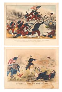 CURRIER & IVES. Two hand-colored lithographs: Victory of Roanoke, n.d., and Genl. Shields at the Battle of Winchester, 1862.