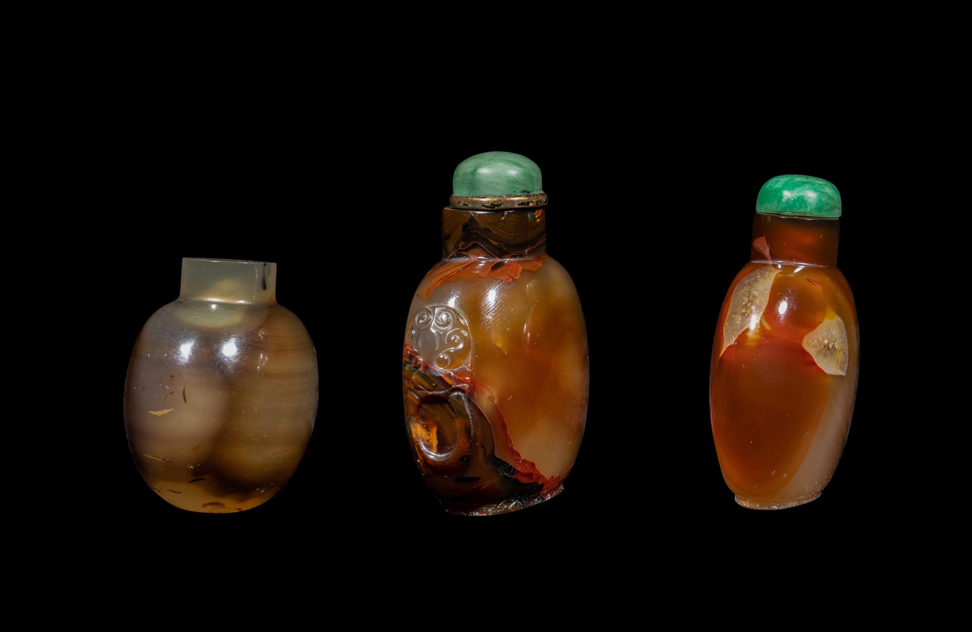 Three Chinese Banded Agate Snuff Bottles