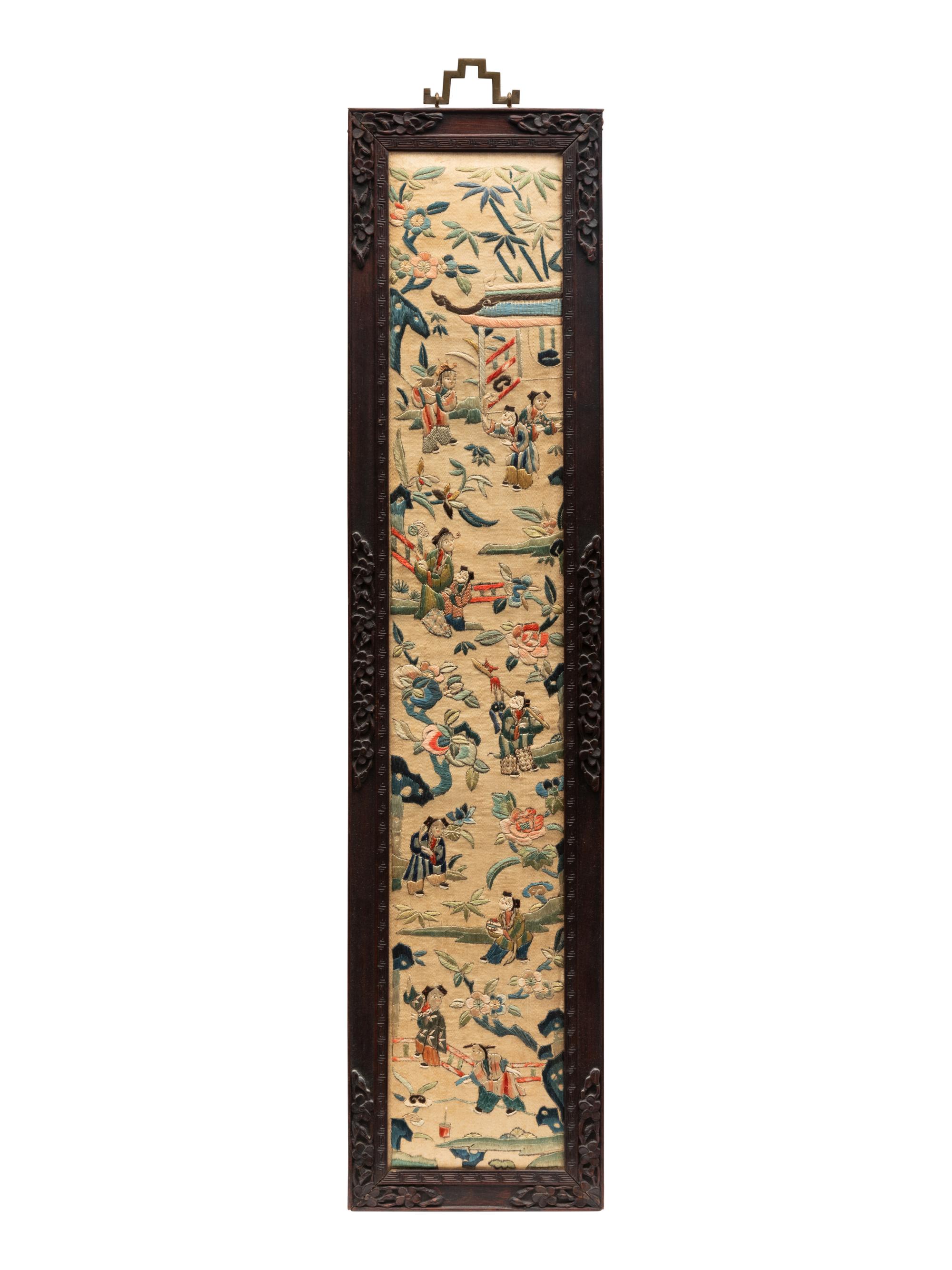 Eight Chinese Embroidered Silk Panels