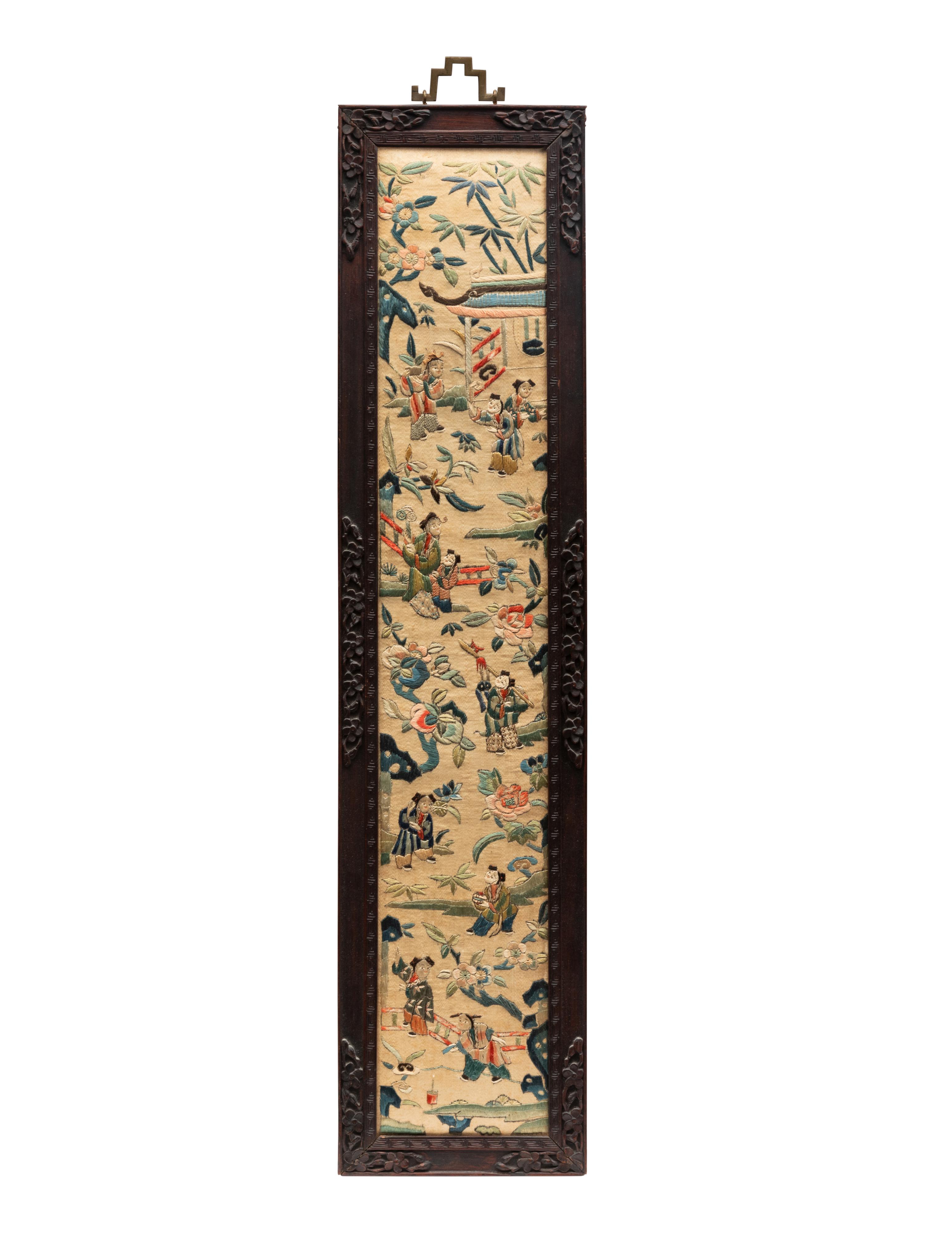 Eight Chinese Embroidered Silk Panels