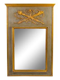 A Louis XVI Style Painted and Parcel Gilt Trumeau Mirror
