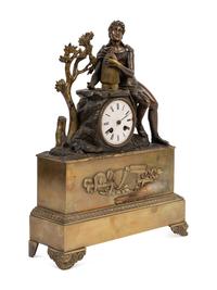 An Empire Style Gilt and Patinated Bronze Figural Mantel Clock