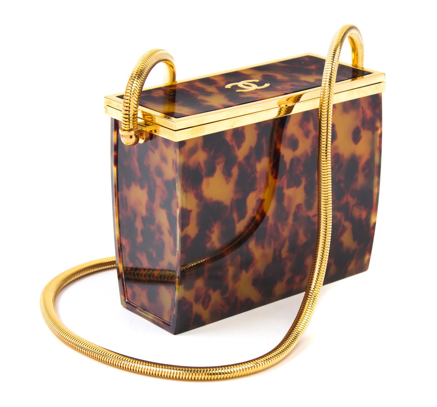 A Chanel Tortoiseshell Evening Bag, 5"x 4.5" x 2"; Strap drop: 22".