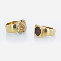 Two 18K yellow gold lady's gemstone rings