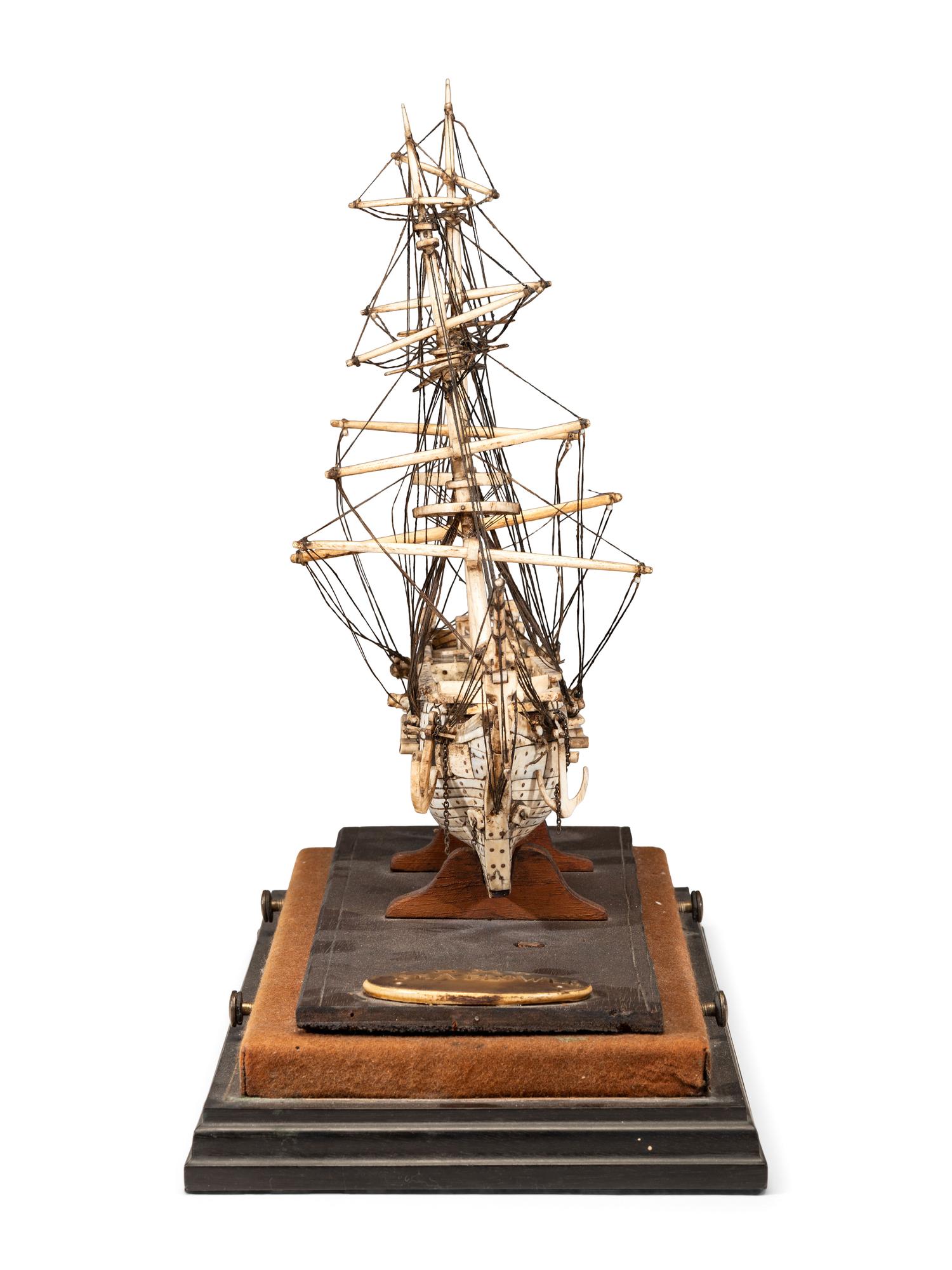 A Prisoner of War Carved Bone Ship Model of the Sea Flower