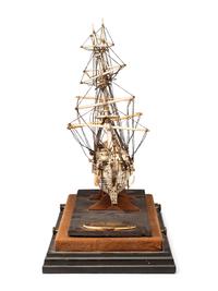 A Prisoner of War Carved Bone Ship Model of the Sea Flower