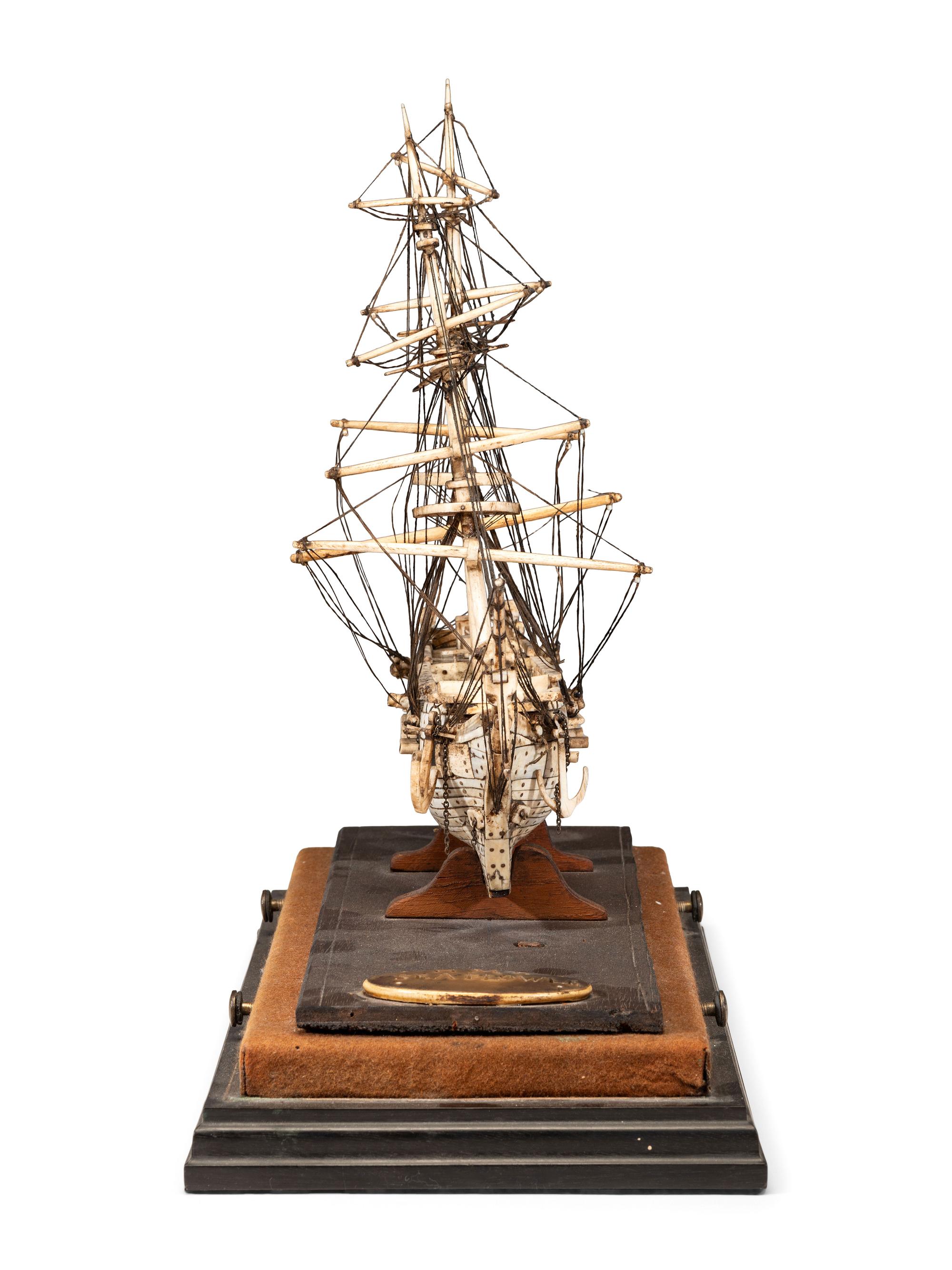 A Prisoner of War Carved Bone Ship Model of the Sea Flower