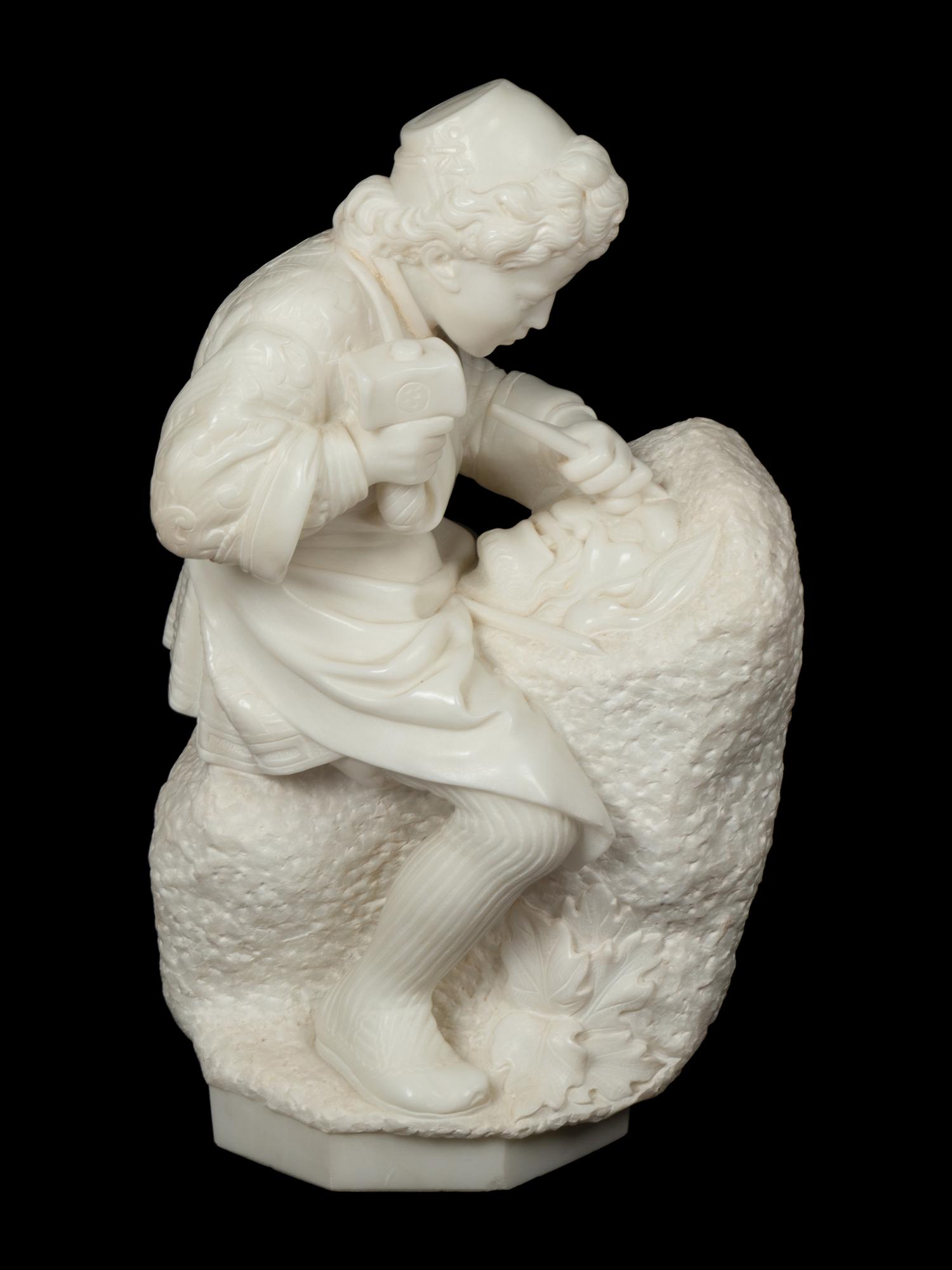 An Italian Carved Marble Sculpture of Young Michelangelo