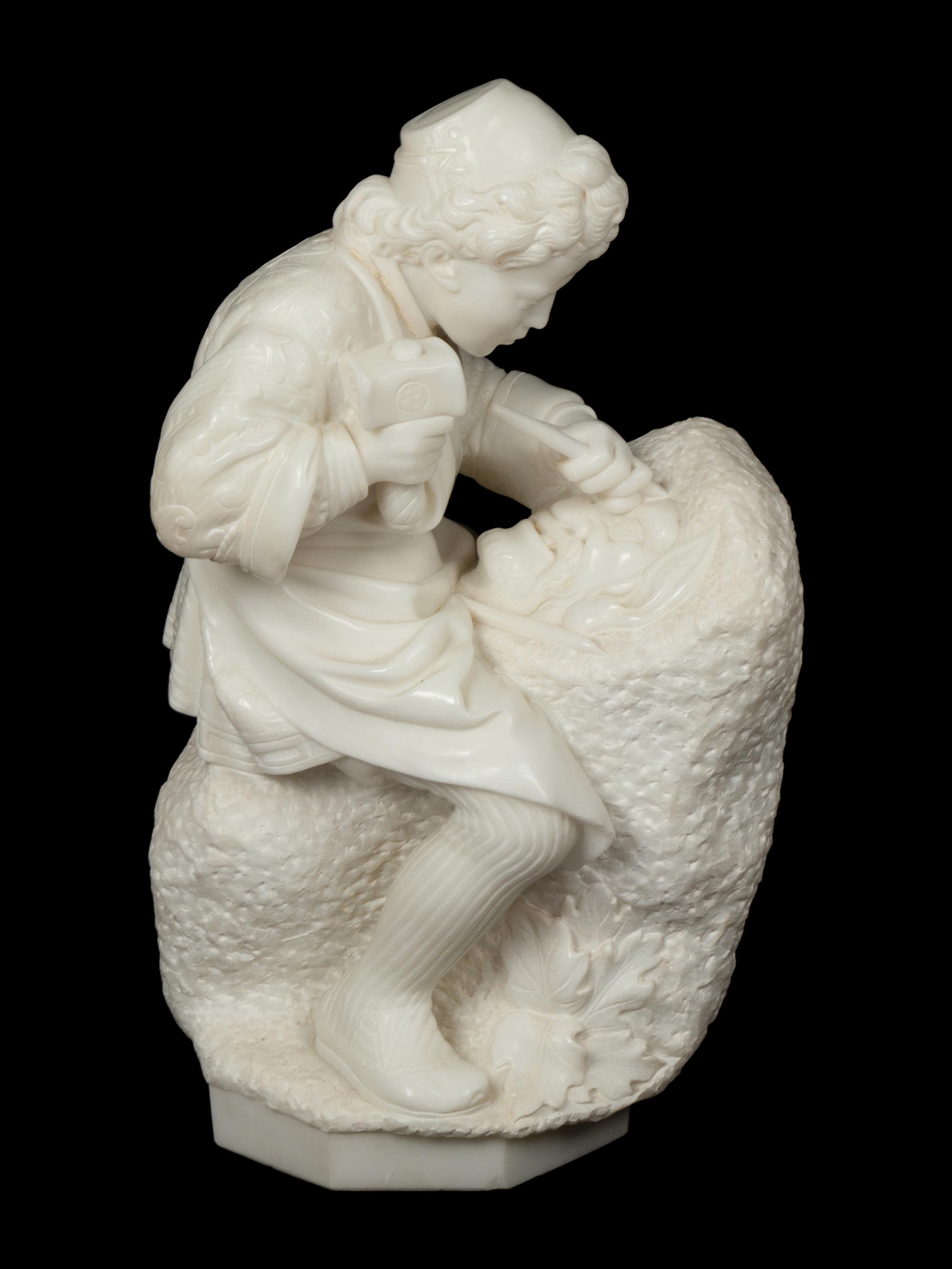 An Italian Carved Marble Sculpture of Young Michelangelo