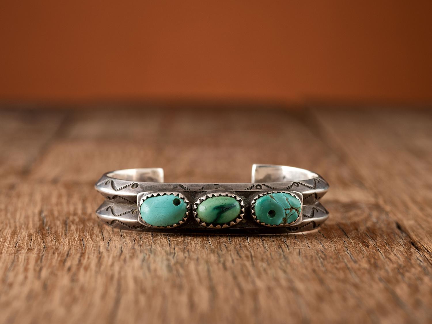 Navajo Ingot and Turquoise Cuff Bracelet