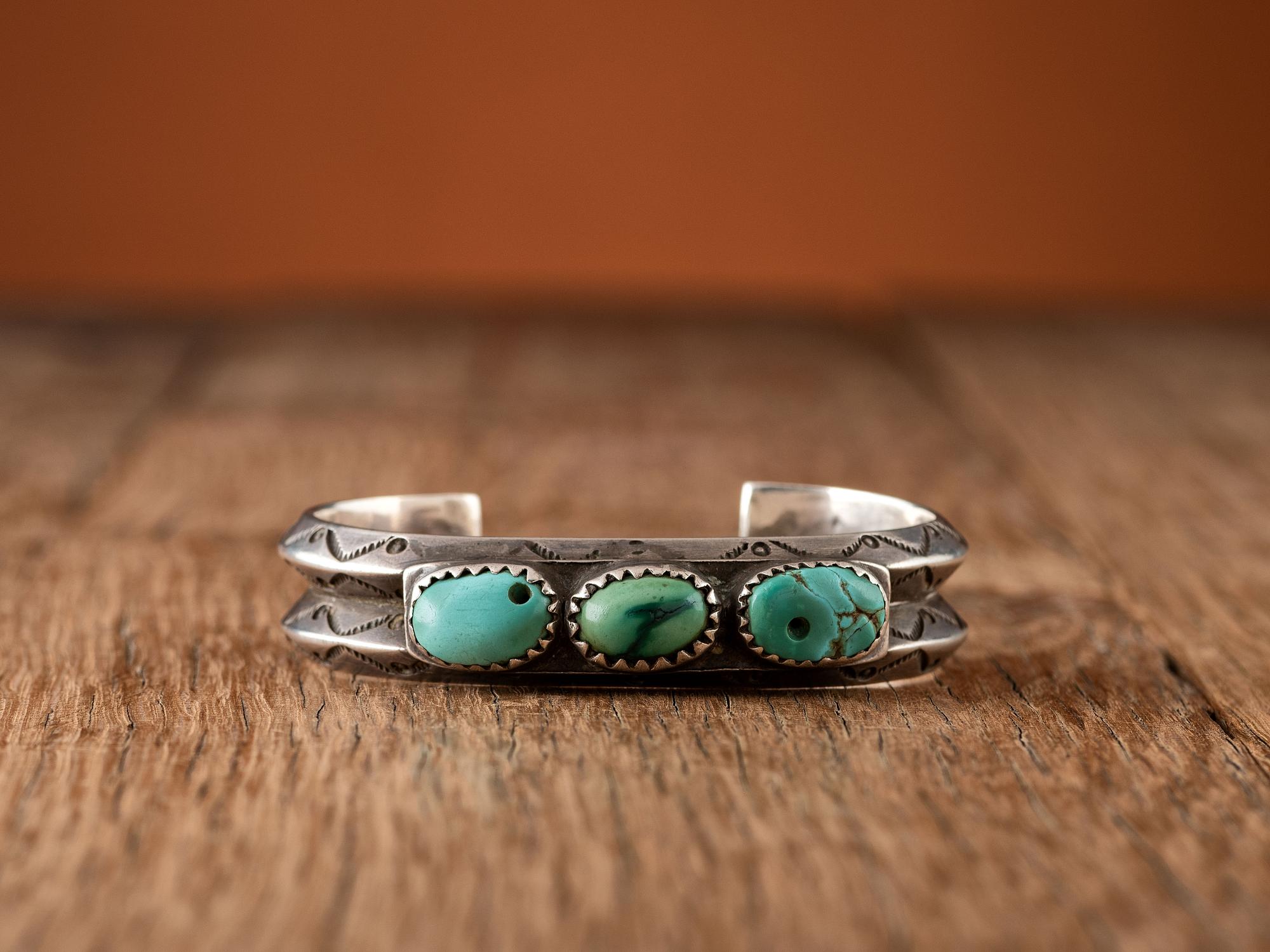 Navajo Ingot and Turquoise Cuff Bracelet