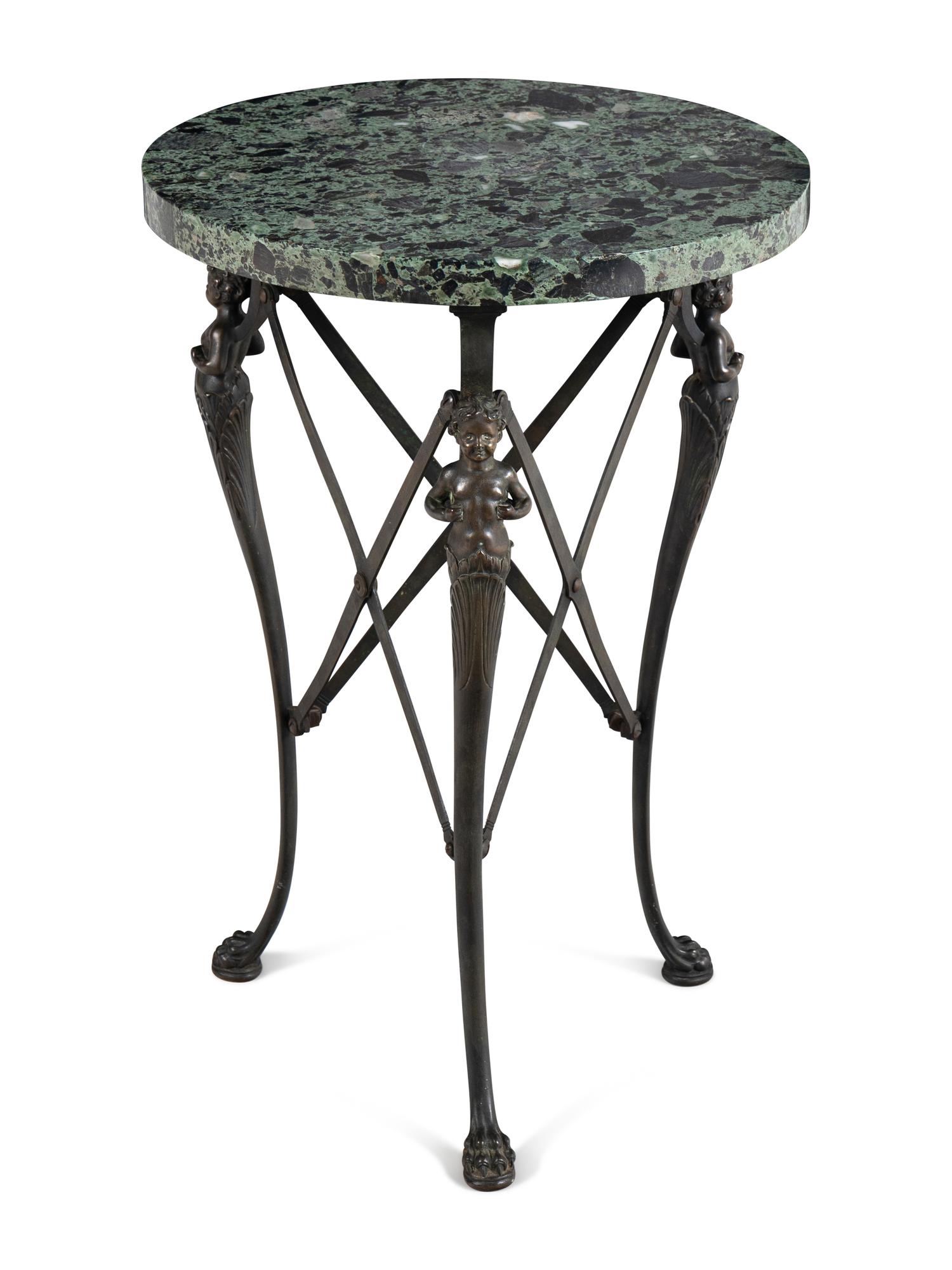 A French Bronze Marble-Top Side Table