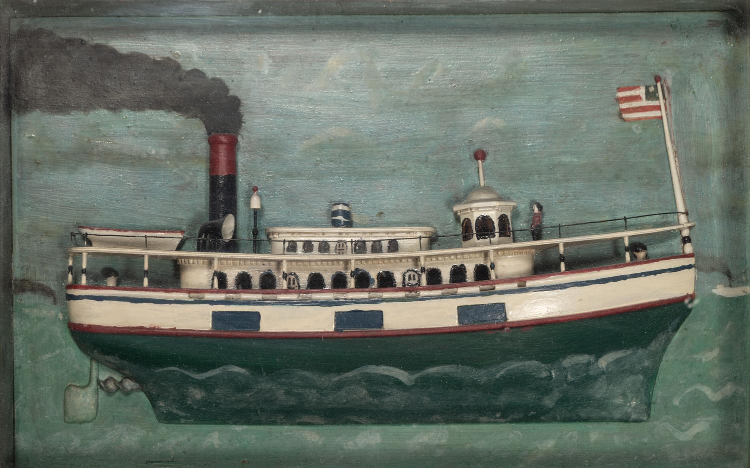 A Carved and Painted Wood Steamboat Diorama