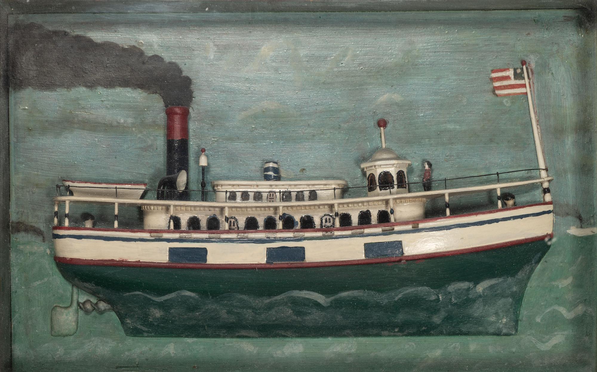A Carved and Painted Wood Steamboat Diorama