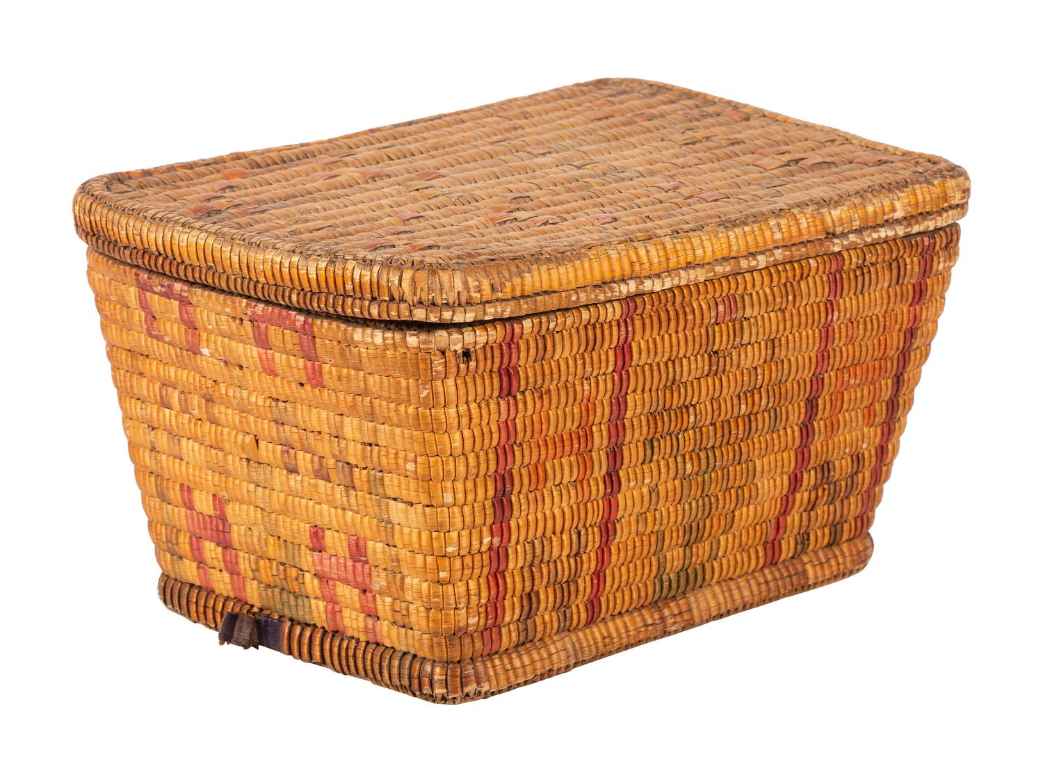 Salish Imbricated Basketry Trunk, With Lid