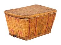 Salish Imbricated Basketry Trunk, With Lid