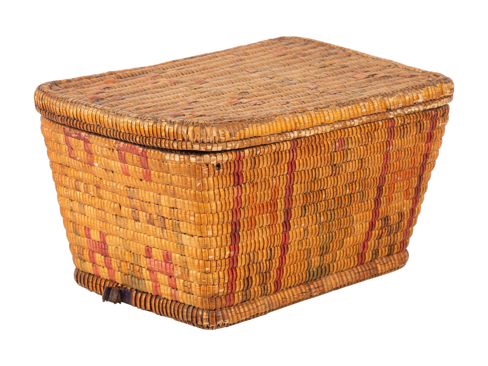 Salish Imbricated Basketry Trunk, With Lid