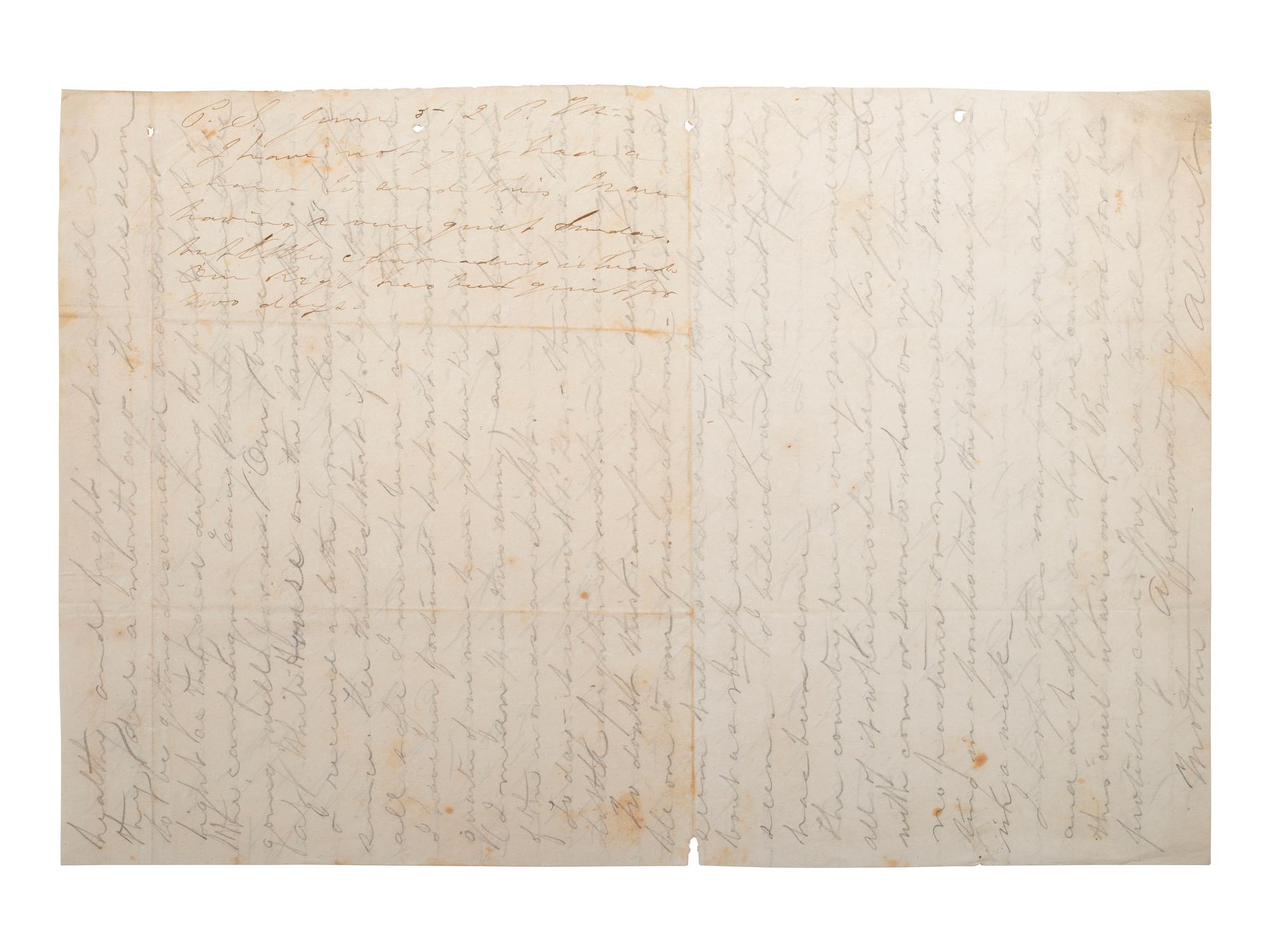 [CIVIL WAR]. Letter from the battlefield of Cold Harbor written by Albert N. Husted, Company I, 44th New York Infantry. "Near Old Church Va," 4 June 1864.