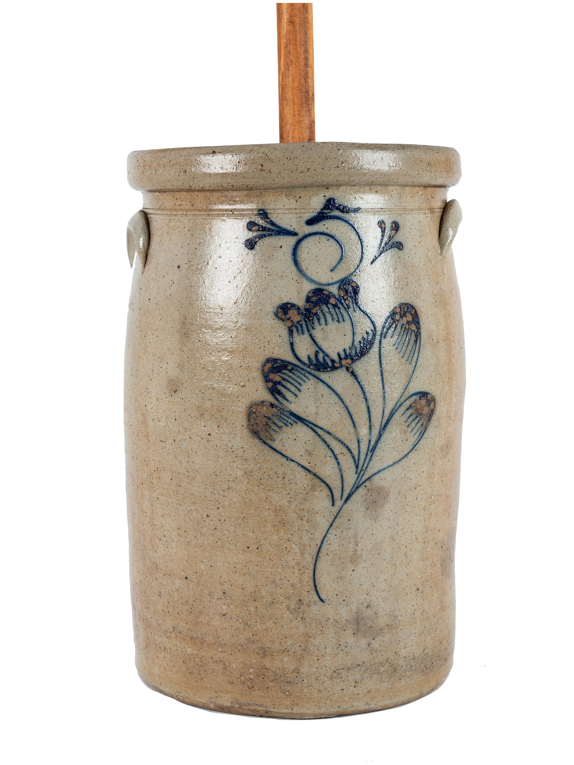 A New York Cobalt-Decorated Five-Gallon Stoneware Churn