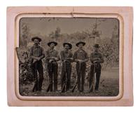 [WESTERN AMERICANA]. Quarter plate period-copy tintype of 5 men armed with Winchester rifles.