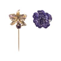 COLLECTION OF ANTIQUE ENAMEL AND DIAMOND FLOWER BROOCHES