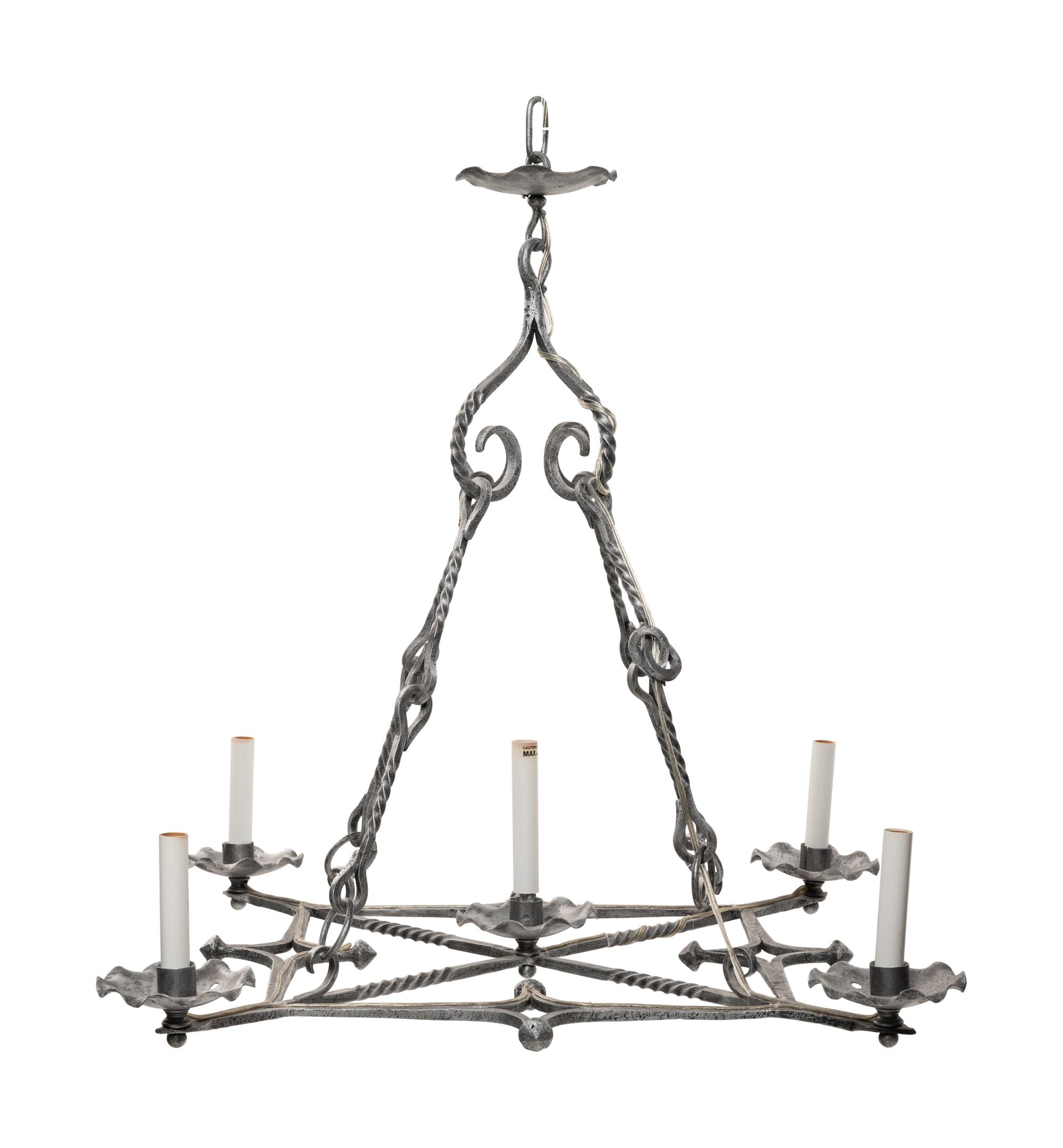 A Pair of Baroque Style Cast Metal Five-Light Ceiling Fixtures