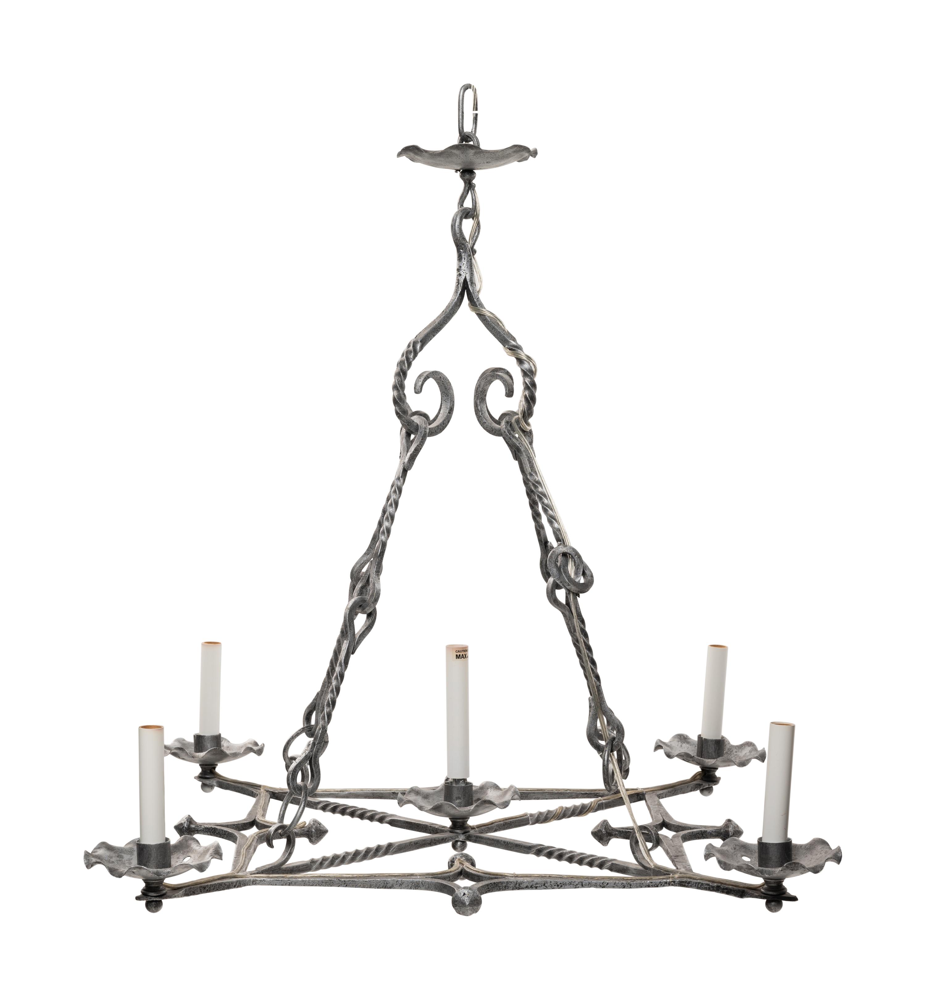 A Pair of Baroque Style Cast Metal Five-Light Ceiling Fixtures