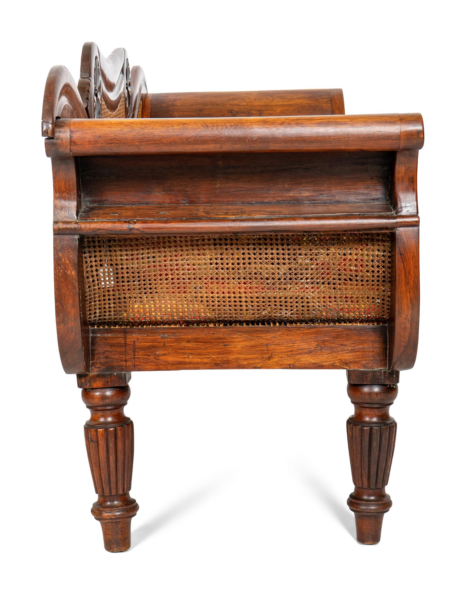 An Anglo-Colonial Carved and Caned Rosewood Settee