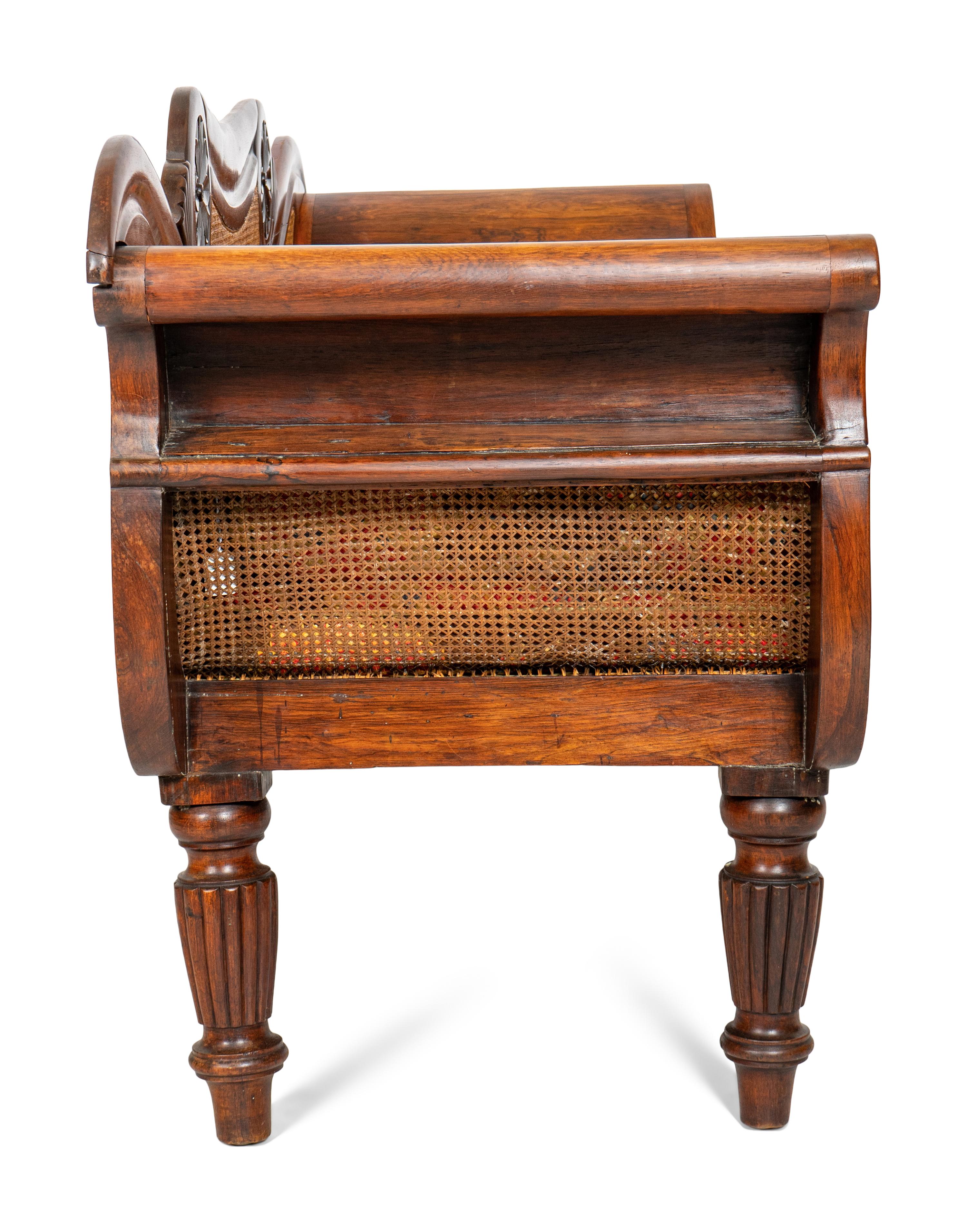 An Anglo-Colonial Carved and Caned Rosewood Settee