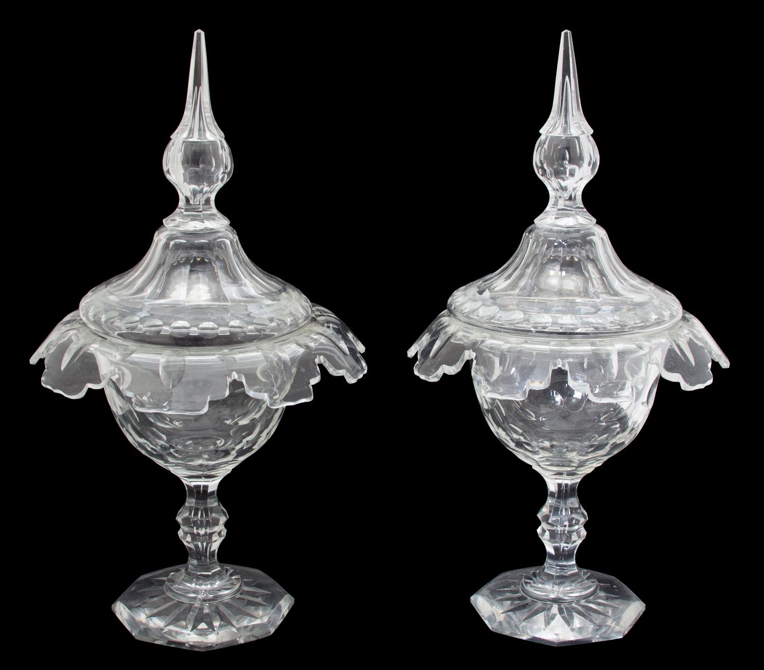 A Pair of Cut Crystal Covered Tazzas Height 13 1/4 inches. — 19TH CENTURY