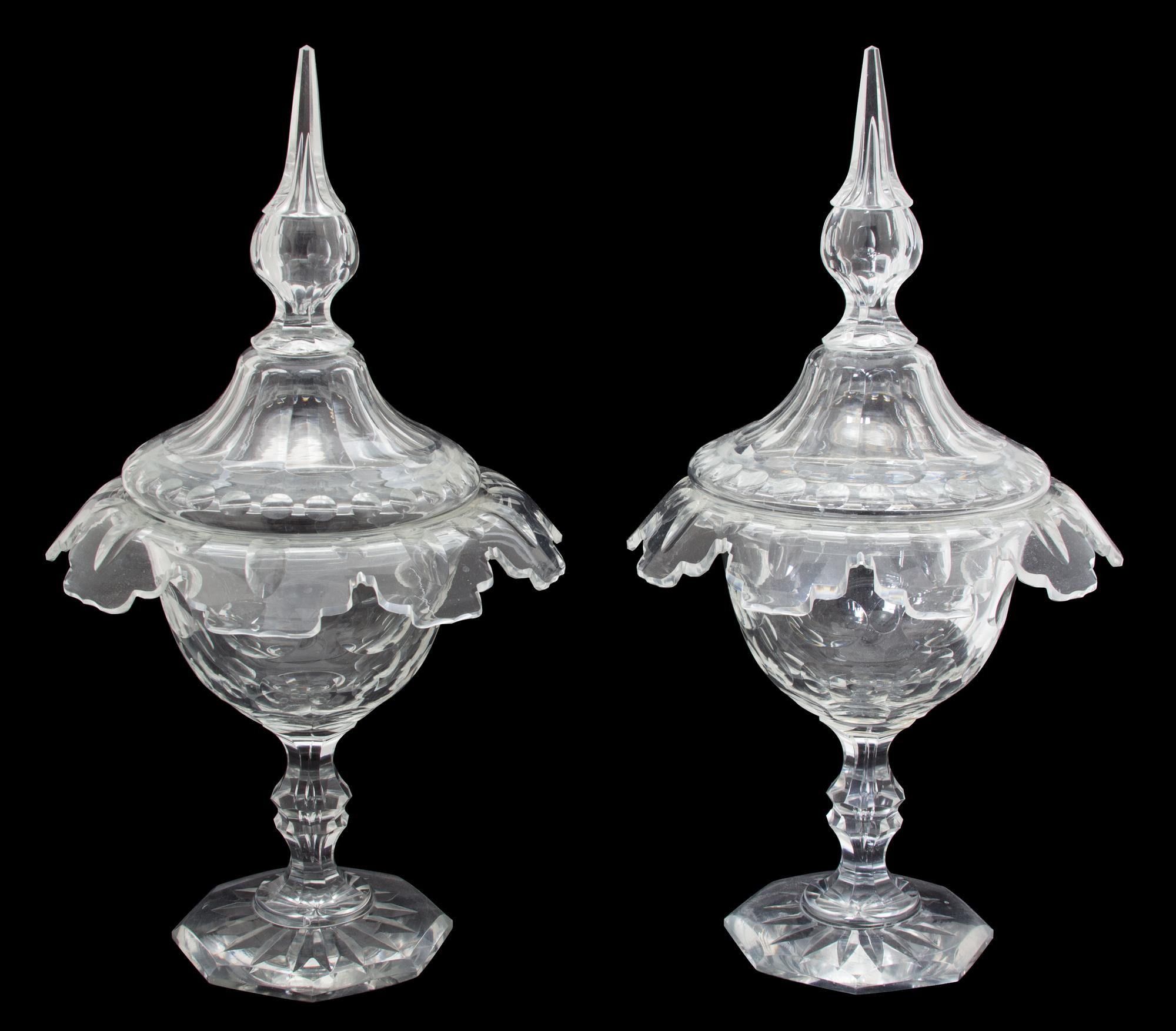 A Pair of Cut Crystal Covered Tazzas Height 13 1/4 inches. — 19TH CENTURY