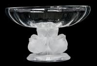 A Lalique Molded and Frosted Glass Compote Height 3 1/2 x width 5 1/2 inches.