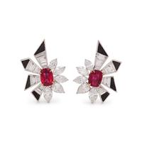 UNHEATED BURMESE RUBY, DIAMOND AND ONYX EARRINGS